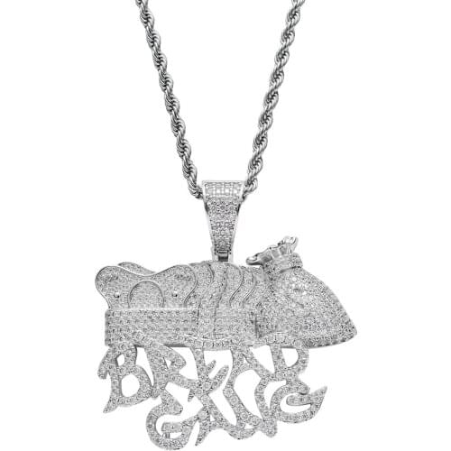 18k Gold Plated Lab Diamond Necklace Iced Out Wallet Pendent Hip Hop Chain for Men Women