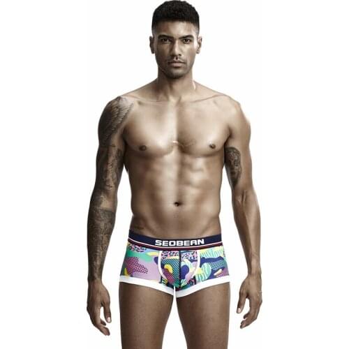 2019 Seobean Mens Sexy Underwear Boxers Cotton Men print Boxer Shorts Men Home Sleep Wear U Convex Underpants