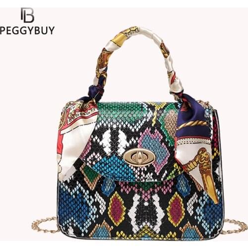 2021 Pleated Female Handbag Vintage Women Snake Pattern PU Silk Scarf Shoulder Bag Casual Crossbody Bags Women