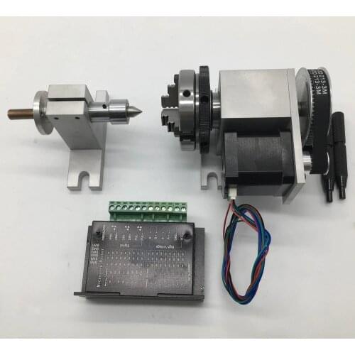 4th 4 Axis Rotary CNC A Axis Rotation 4 Jaws Sanou K02-50 2" Chuck driver&MT2 Tailstock for Router Woodworking Engraving