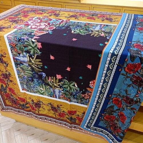 50% Cashmere 50% Silk Scarf Women Fashion Ethnic Tribal Style Shawl Stole Hijab Double-sided Flower Jungle Kerchief 135*135cm
