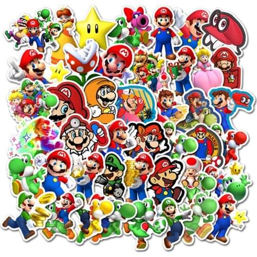 50PCS Mario Anime Game Cartoon Stationery Waterproof Pvc Stickers Decoration Skateboard Luggage Laptop Stickers Kid Classic Toy