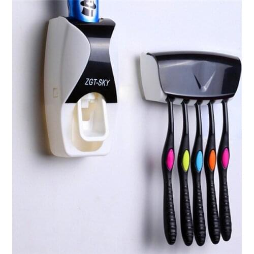 Automatic Toothpaste Dispenser Wall Mount Dust-proof Toothbrush Holder Wall Mount Storage Rack Bathroom Accessories Set Squeezer