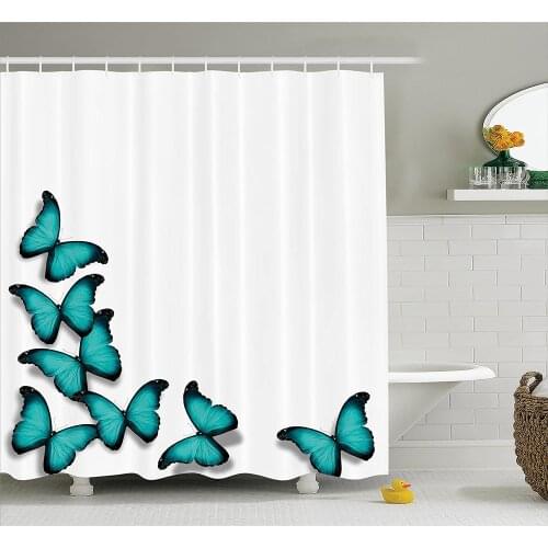 Turquoise Shower Curtain Butterflies Morphs Spring Sunny Day Warm Weather Free Enjoyment Bath Curtains for Bathroom Decor