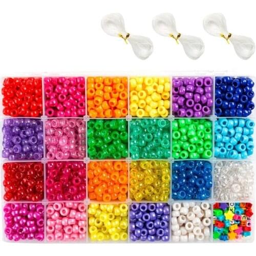 Pony Beads, 33,00 Pcs 9mm Pony Beads Set in 23 Colors with Letter Beads, Star Beads and Elastic String for Bracelet Jewelry Maki