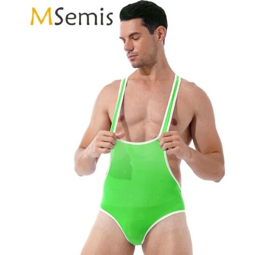 Mens Lingerie Wrestling Singlet Bodysuit Underwear Stretchy Gym Fitness Deep U-Neck Sleeveless Leotard Sport Skinny Jumpsuits