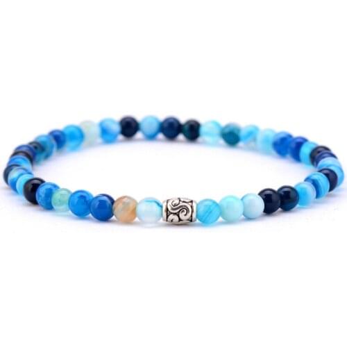 Yoga Bracelet 4MM Blue Onyx Antique Tibetan Charm Elastic Bracelets Stretch Beaded Boho Inspirational Bracelets for Women