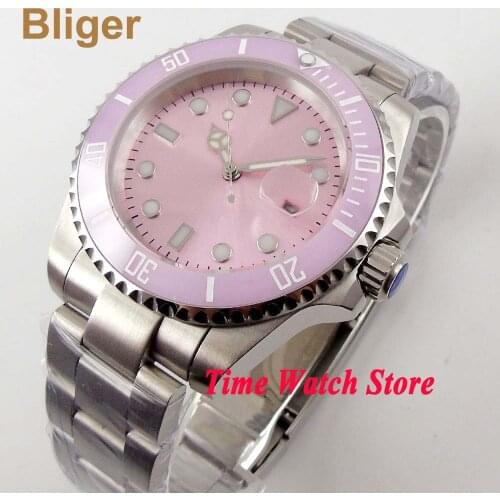 Unisex 40mm Pink sterial dial saphire glass pink Ceramic Bezel Automatic movement Mens watch BL61