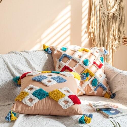 Moroccan Style Throw Pillow Case with Tassel Boho Persia Bohemia Cushion Covers Home Sofa Chair Decorative Geometric Pillowcases