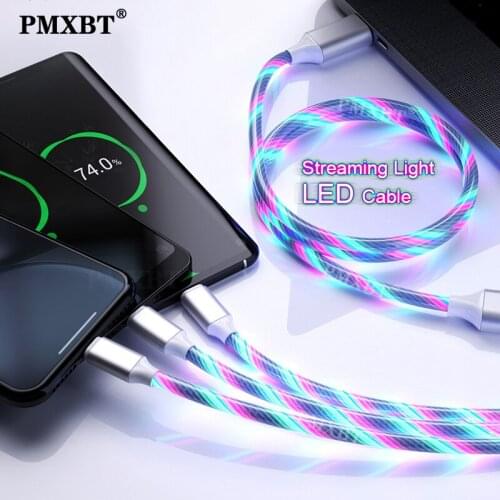 3 In 1 Colorful Glowing LED USB Charging Cable Micro USB Type C Streamer Luminous Cord For Huawei Honor 9X Lite Xiaomi Redmi K30