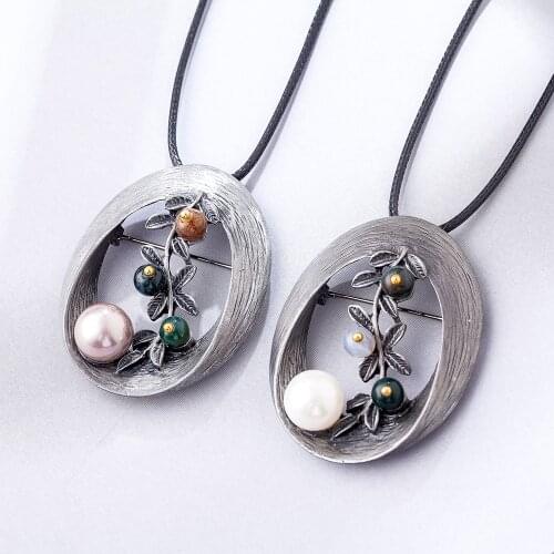 Vintage Jewelry For Women Geometric Plant with White Bead Long Chains Necklace Pendants Black Rope Suspension Neck Choker 2021