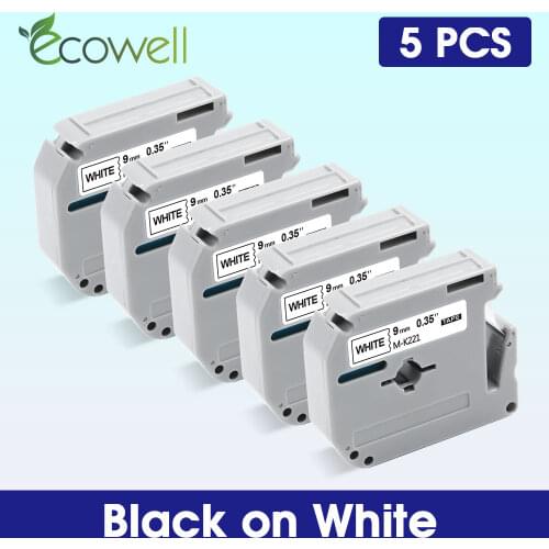 Ecowell 5x Black on White MK221 MK-221 label cassette 9mm mk-221 mk 221 label tape compatible for Brother p touch printer PT-70