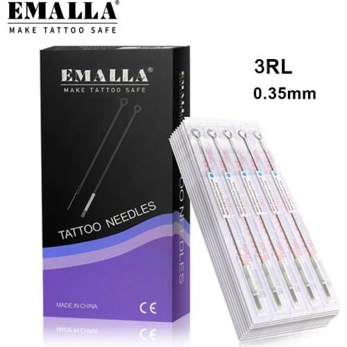 EMALLA 50PCS 0.35mm 3RL Professional Tattoo Needles Disposable Assorted Sterile 3 Round Liner Tattoo Needles for Tattoo Supplies