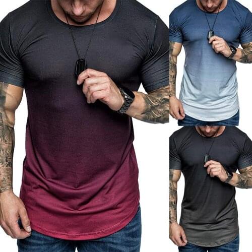 Summer Fashion Men Gradient Color Short Sleeve Round Neck T-Shirt Slimfits Top Summer Casual Tops Tees Fashion O-Neck Tshirt