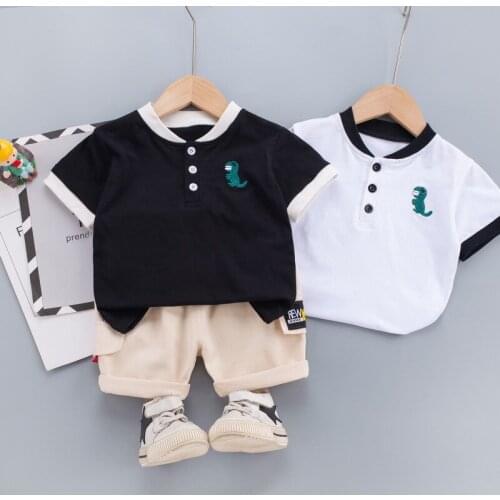 New Summer Toddler Boys Gentleman Clothes Sets Baby Girls Dinosaur Embroidery T-shirt +Tooling Shorts Infant Kids Casual Outfits