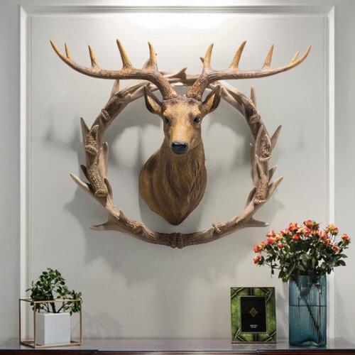 [HHT] American Country Lucky Deer Head Wall Hanging Decoration Pendant Living Room Restaurant Entrance Hallway Aisle Background