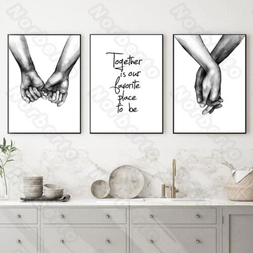 Canvas Painting Poster Warm and Romantic Love Black and White Sketch Drawing Couple Holding Hands Kiss for Home Rooms Decoration