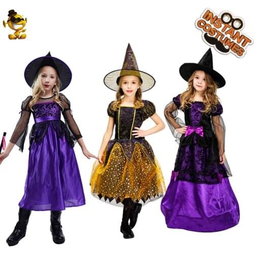 Witch Costume Halloween Dress Purple Wizard Glamour Queen Witch Costume Kids Cosplay Birthday Gift