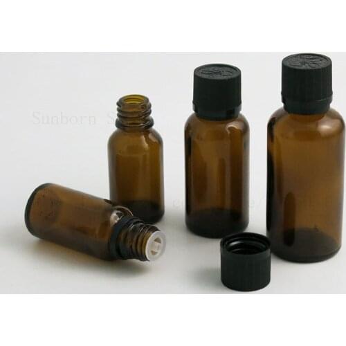 20pcs Amber Glass Essential oil e Liquid Refillable Bottle with Black Cap Sample Bottle 5ml 10ml 15ml 20ml 30ml 50ml 100ml