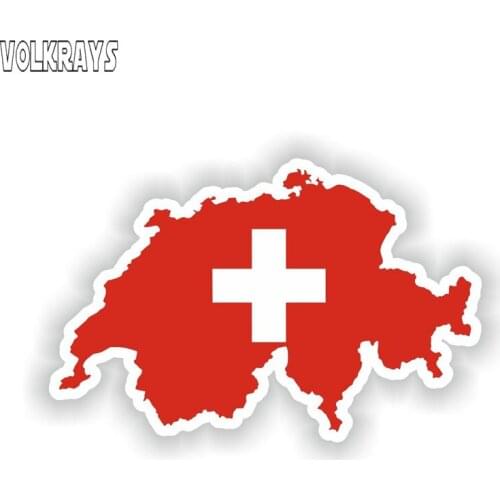 Volkrays Fashion Car Sticker Switzerland Map Flag Motorcycle Accessories Waterproof Cover Scratches Vinyl Decal,8cm*14cm