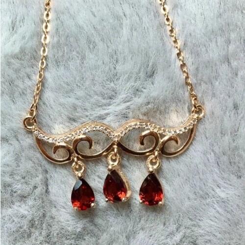 Fashion water drops cloud natural red garnet gem necklace natural gemstone pendant necklace S925 silver women girls gift jewelry