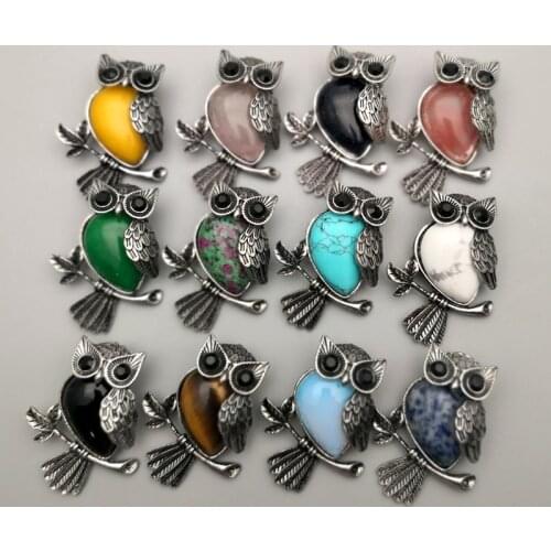Fashion natural stone mixed animal Owl Archaize Pendants & necklaces for making Jewelry charm Point parts 12pcs/lot wholesale