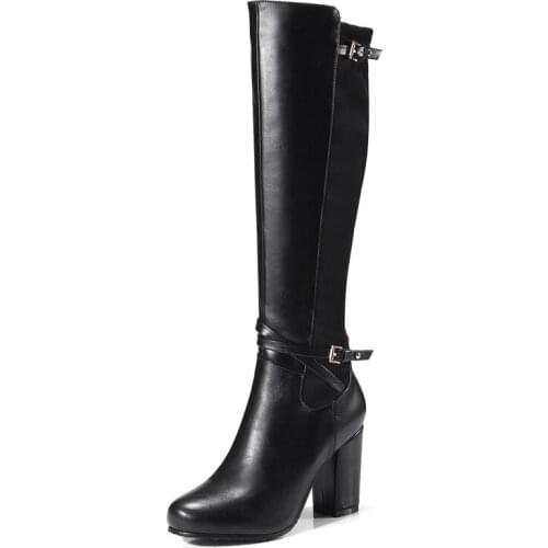 Fashion Embossed Microfiber Leather Women knee high Boots Toe Western Cowboy Boots Chunky High Heels Motorcycle Boots