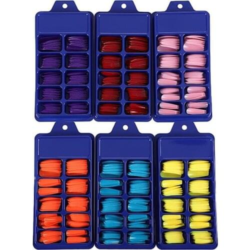 100Pcs/Set Full-paste Pointed Fake Nail Solid Color Manicure Sticker Accessories