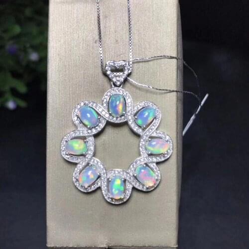 Natural Opal Necklace, Australian Sapphire, Multi-Color, 925 Silver, Global Gem Factory Wholesale