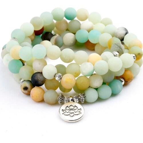 Natural Matte Amazonite Stone 8mm Beads Bracelets Lotus Pendent Women Men Party Femme Yoga Charm Accessories DropShipping