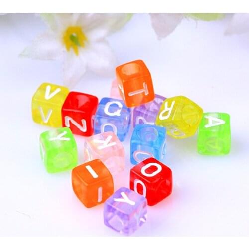 New Arrival 2600PCS/Lot 6*6MM Cube Transparent Alphabet Acrylic Letter Beads Randomly Mixed A-Z Square Initial Letters Beads
