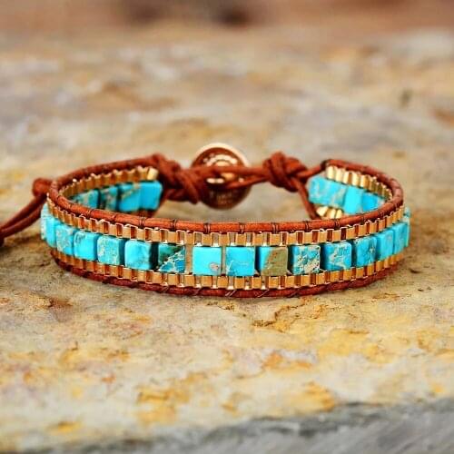 New Boho Couple Bracelet Women Wrap Bracelets Turquise Stones Gold Chain Woven Wrap Bracelets