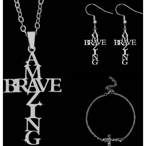 Stainless Steel Necklace Bracelet Earring Jewelry Set AMAZING&BRAVE Pendant Cross Jewelry For Women Men Fashion Jewelry Gift