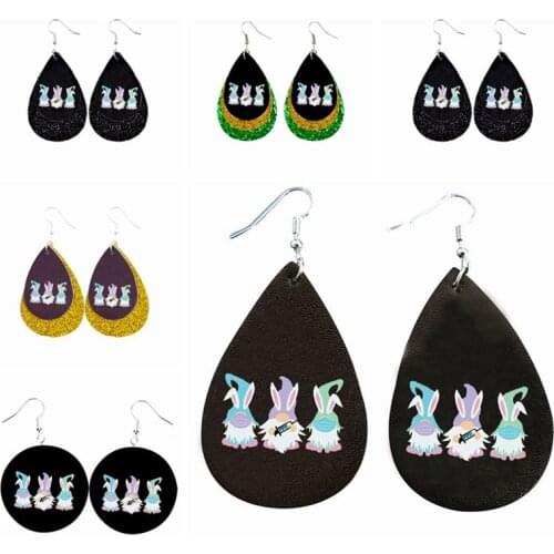 Nickel-Free Easter Gnomes Vaccinated Earrings Layers Glitter Faux Leather Teardrop Earrings Bulk Order Wholesale