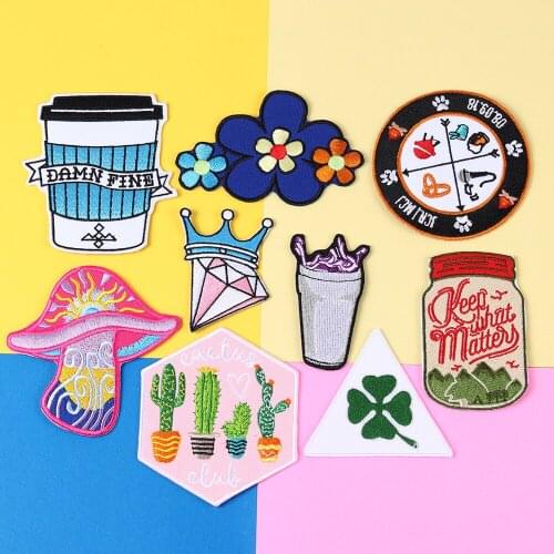 High Quality Botany cactus Embroidery Letter KISS Patches For Clothing Decoration 3D Diy Clover Clothes Accessories Ironing