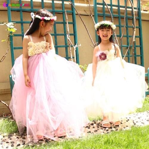 Couture Flower Girl Tutu Dress Vintage Wedding Kids Tulle Ball Gowns Dresses Princess Children Pageant Lace Dress Party Costume