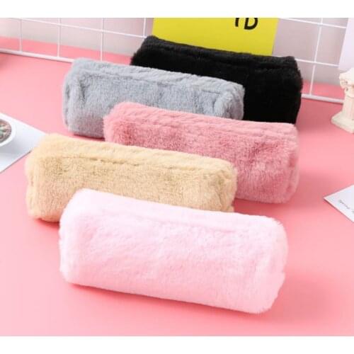 Plush Pencil Case Pencil Box Cute Solid Color for Student Pencil Bag Stationery Pencilcase School Supplies SN3558