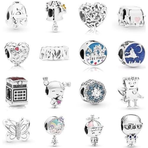 NEW 2021 100% 925 Sterling Silver Schoolbag Butterfly Gems Charm Pendant Fit DIY Original Bracelet Fshion Jewelry Gift