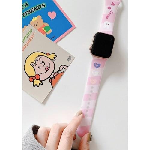 Pink smooth strap suitable for Apple Watch 6 strap 44 40 42 38mm cartoon rabbit strap suitable for iwatch 4 series 6 SE 5 4 3