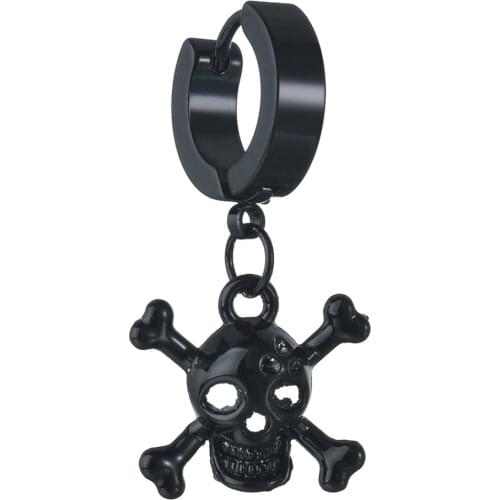 1Pc Stainless Steel Skull Black Drop Earrings For Women Men Rock Punk Street Hip Hop Ear Jewelry Cool Fashion Earring Gift