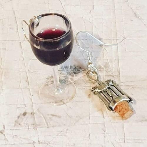 Wine Glass & Corkscrew Earrings, Miniature Food Earrings, Miniature Food Jewelry Handmade Jewelry Mini Food Jewelry Gift