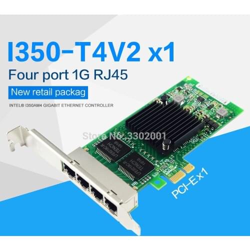 FANMI I350-T4V2x1 Network Intel I350AM4 chip 10M/100M/1000M NIC PCIe 2.0 RJ45*4 Quad port Lan card