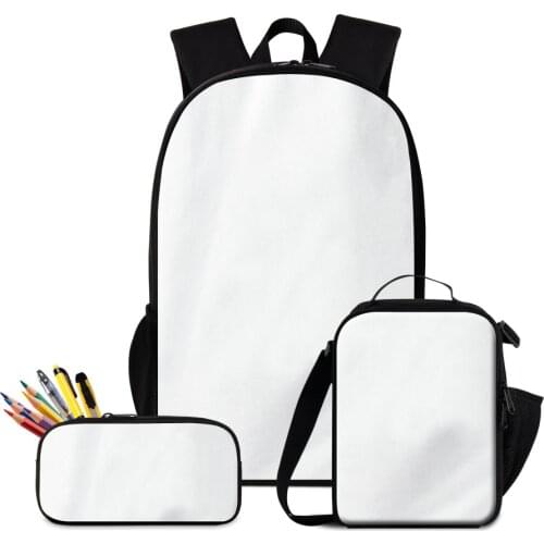 DIY Blank Sublimation Printing School Backpack With Lunch Box Pencil Case For Children Unique Custom Logo 3PCS Book Bags Set