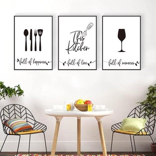 Nordic Tableware Wall Art Canvas Painting Poster Knife and Fork Print Black White Abstrat Wall Picture Kitchen Room Decor TB169
