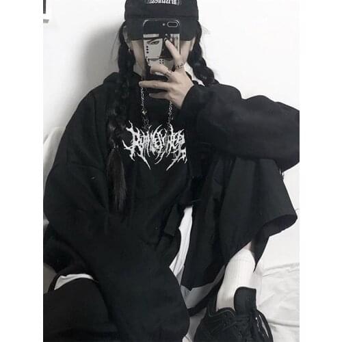 Womens loose street wear black sweatshirt knit hooded sexy print hoodie fashionable Moletom long hoodie women top dropshipping