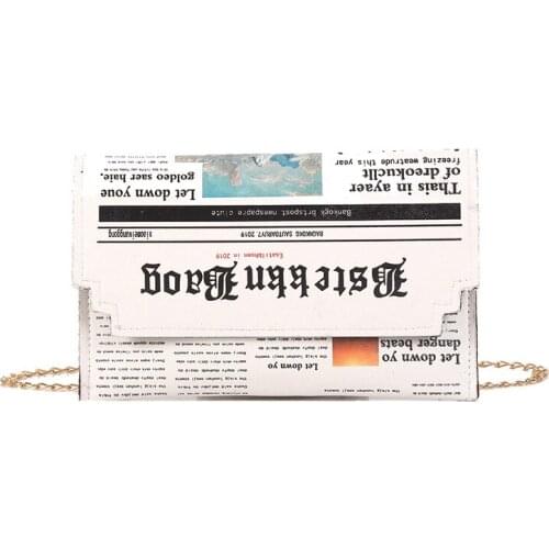 Trend Envelope Bag Women 2020 New Personality Inkjet Newspaper Clutch Bag Wild Shoulder Messenger Bag Chain Evening Bag