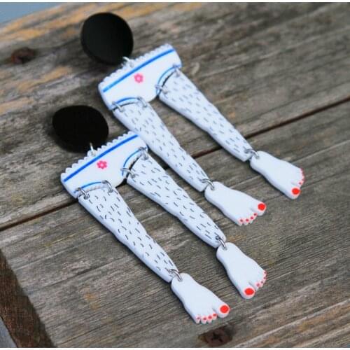 New Trendy Cute Funny Acrylic Long Legs Drop Earrings For Women Girl Hip Hop Dangle Earring Fashion Party Nightclub Jewelry Gift