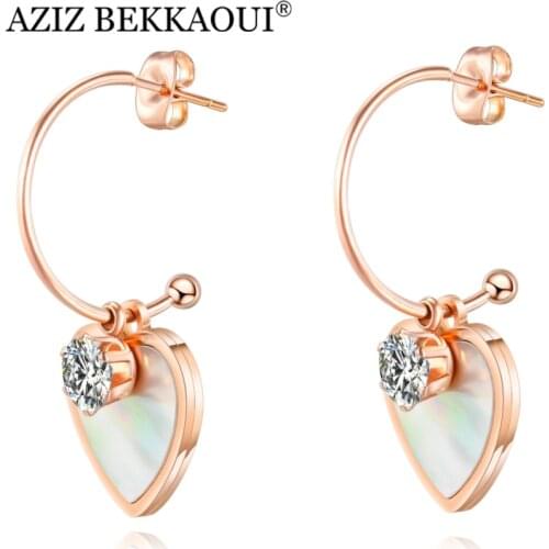 AZIZ BEKKAOUI New Stainless Steel Cute For Women Love Heart Earrings With Shell Fashion Jewelry Earring Cuff Top Quality Jewelry