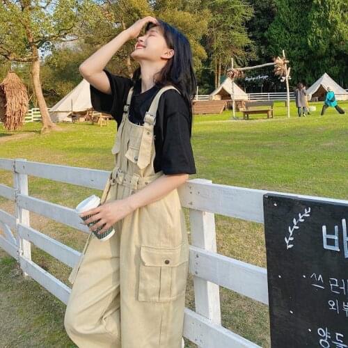 Harajuku High Street Chic Loose Jumpsuits Women Korean Casual Suspenders Wide Leg Overalls Goth Solid Joggers Straight Playsuits