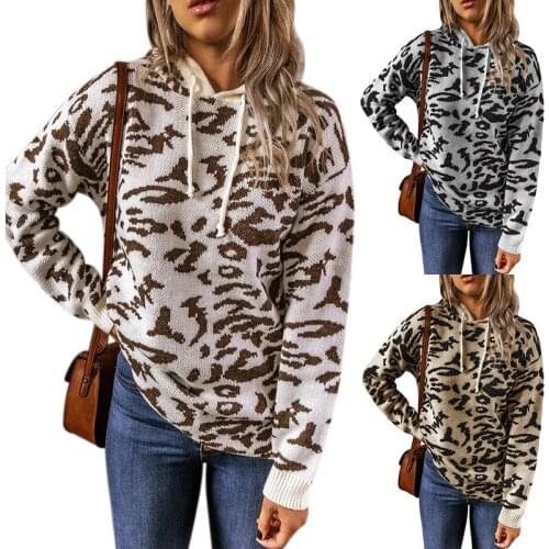 Sweaters For Women Pullover 2021 Leopard Print Hooded New Drawstring Hooded Sweater Sweater Winter Clothes Women MMY120249